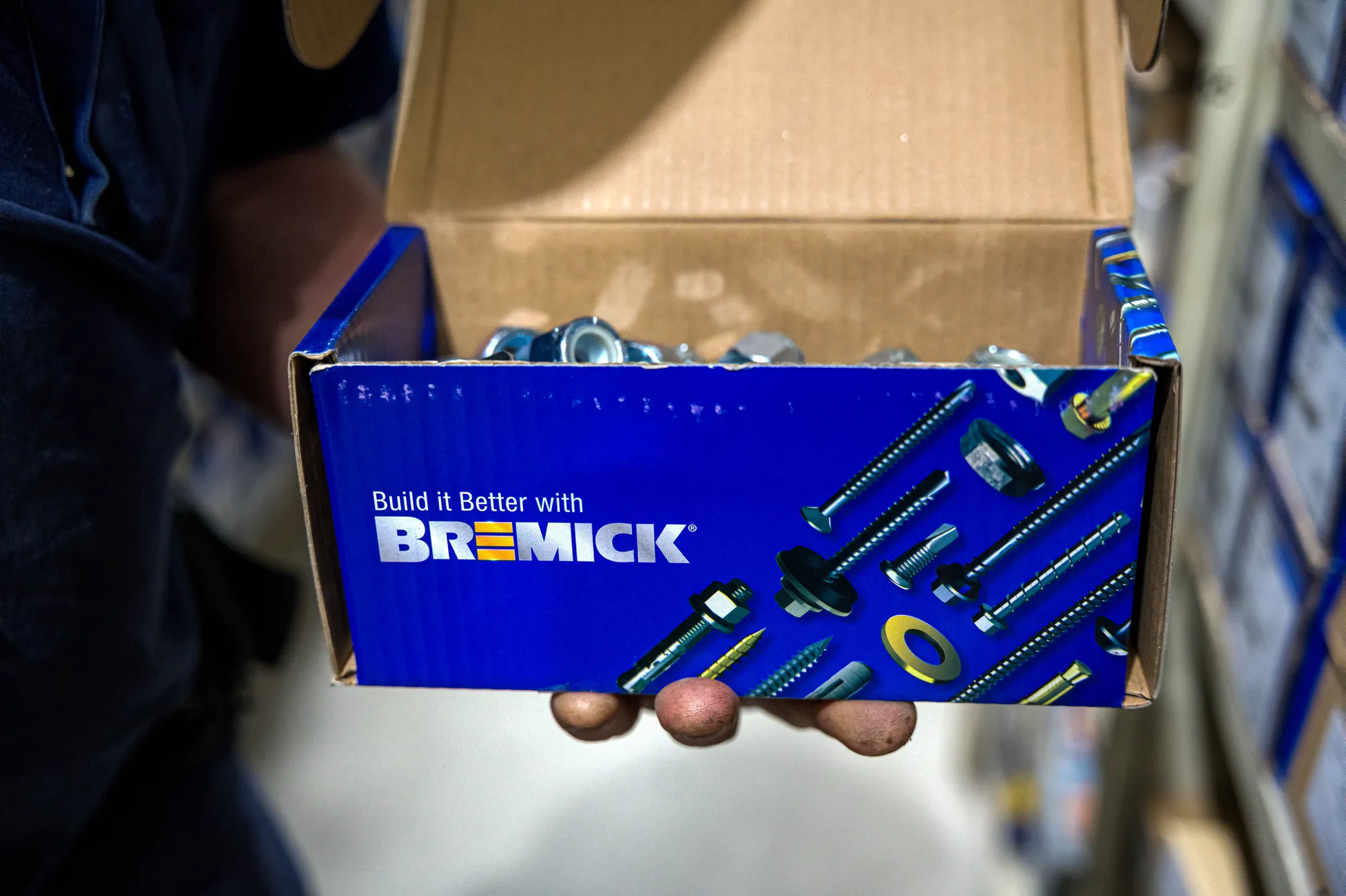 Open box of Bremick bolts and nuts