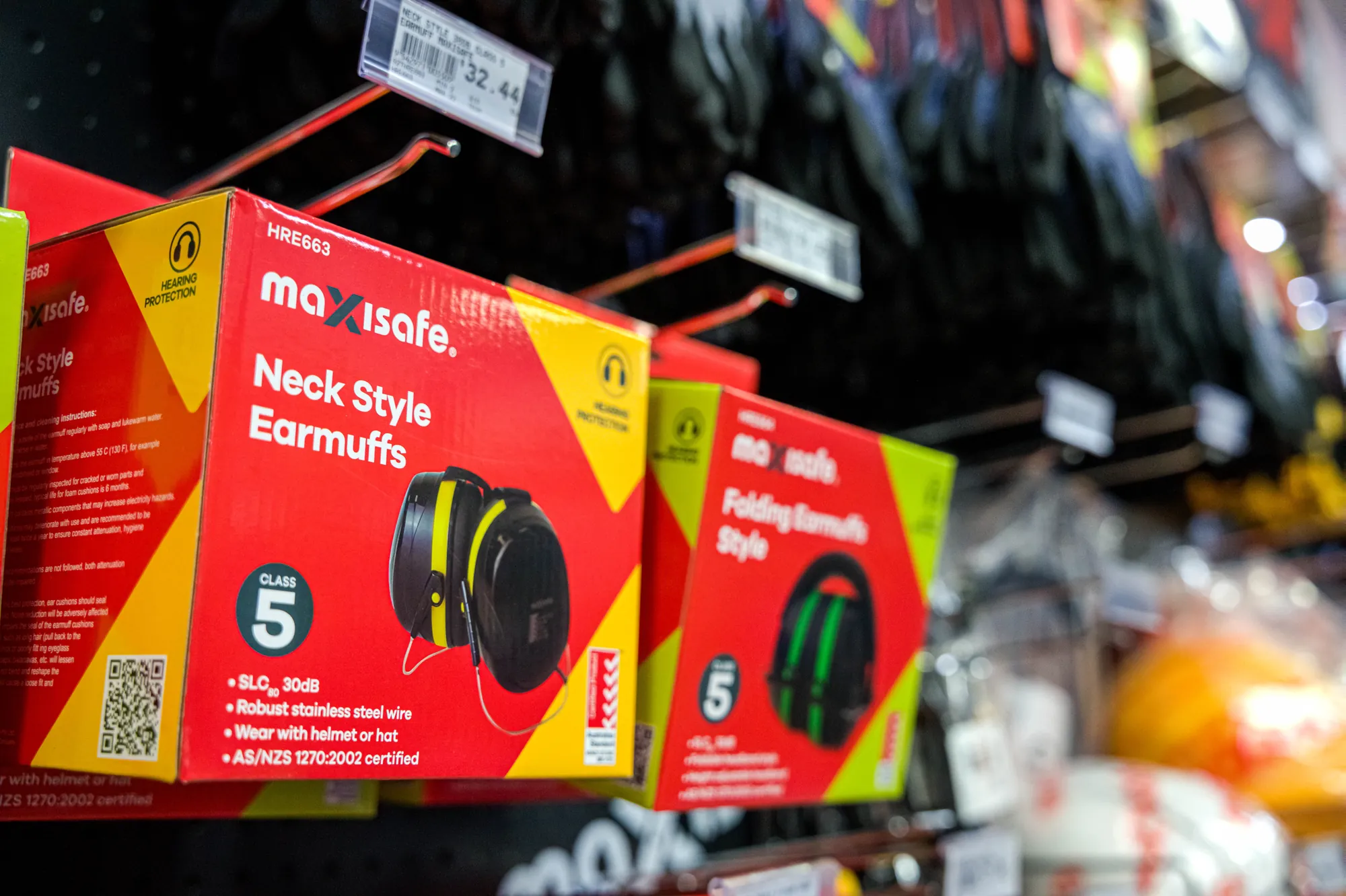 Maxisafe earmuffs and safety gear on display